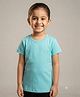 Pampolina Cotton Blend Woven Half Sleeves Abstract Embroidered Tee - Turquoise
