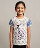 Pampolina Cotton Blend Woven Half Sleeves Butterfly Brinted Sequins Embellished Tee - White