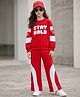OLLINGTON ST. Cotton Looper Knit Full Sleeves Winter Wear Sweatshirt and Culottes Set With Text Print - Red