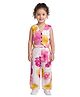 Kevora Apparels Cotton Blend Woven Sleeveless Floral Printed Coordinating Waistcoat Style Top & Pants Set - White