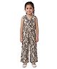 Kevora Apparels Cotton Blend Woven Sleeveless Abstract Printed Waistcoat Style Top & Pants Set - Beige