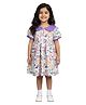 Kevora Apparels Cotton Blend Woven Half Puffed Sleeves Animals Printed Dress - White