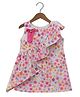 Kevora Apparels Cotton Blend Woven Sleeveless Floral Printed Bow Applique Detailed Dress - Pink
