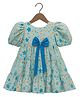 Kevora Apparels Cotton Blend Woven Half Puffed Sleeves Floral Printed Dress - Sky Blue