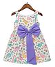 Kevora Apparels Cotton Blend Woven Sleeveless Animals Printed Bow Applique Detailed Dress - White