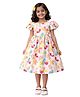 Kevora Apparels Cotton Blend Woven Half Puffed Sleeves Butterfly Printed Dress - White & Multi Colour