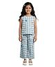 Kevora Apparels Cotton Blend Woven Sleeveless Checked Floral & Sea Life Printed Coordinating Top & Pants Set - Sky Blue