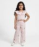 Kevora Apparels Cotton Blend Woven Sleeveless Tropical Theme Printed Coordinating Top & Pants Set - White & Pink
