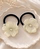 Knotty Ribbons Pearls Embellished Floral Applique Detailed Rubber Bands - White