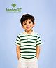 Kidbea Bamboo Knit Half Sleeves Striped Polo Tee - Green