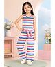 Sportking Cotton Blend Knit Sleeveless Striped Coordinating Top & Pants Set - White Pink & Blue