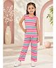 Sportking Cotton Blend Knit Sleeveless Striped Coordinating Top & Pants Set - Peach & Pink