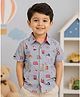 Sportking Cotton Blend Woven Half Sleeves Bus & Animals Printed Shirt - Grey