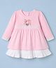 Mark & Mia 100% Cotton Knit Frock With Full Sleeves and Birds With Lace Detailing Embroidery in Pink