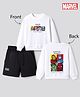Primo Gino Marvel Fleece Knit Full Sleeves Sweatshirt and Shorts with Front & Back Avengers Graphic Print - White & Black