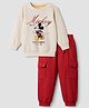 Babyhug Disney 100% Cotton Single Jersey Knit Full Sleeves T-Shirt and Joggers Set With Mickey Mouse Graphic - Off White