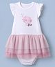 Mothercare 100% Cotton Woven Frock and Bloomer with Half Frill Sleeves and Fish Print in Pink