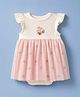 Mothercare 100% Cotton Woven Dress with Half Frill Sleeves and Cherry Embroidery in Cream And Pink