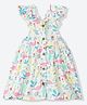Mothercare 100% Cotton Woven Dress with Frill Sleeves and Flamingo Print in White