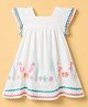 Mothercare 100% Cotton Woven Knee Length Frock with Half Sleeves and Flamingo Print in White for 2-3 Years