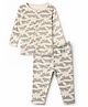 Mothercare 100% Cotton Woven Full Sleeves T-Shirt and Leggings Co-Ords Set with Alligator Print in Offwhite