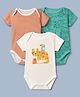 Mothercare 100% Cotton Woven Half Sleeves Onesies With Leopard Print Pack of 3 - Orange White & Blue