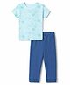 Mothercare 100% Cotton Woven Half Sleeves T-Shirt and Leggings Set With Sea Life Print in Blue