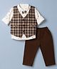 Mini Taurus Interlock Knit Full Sleeves Checks Three Piece Party Suit With Nautical Theme Print - Brown