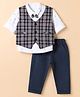 Mini Taurus 100% Cotton Knit Full Sleeves Three Piece Party Suit - Blue