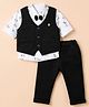 Mini Taurus 100% Cotton Knit Full Sleeves Three Piece Striped Party Suit With Text Print - Dark Green