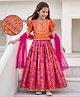 EARTHY TOUCH Cotton Woven Sleeveless Lehenga Choli Dupatta Set with Full Length and Floral Print in Pink