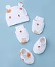 Babyoye 100% Cotton Interlock Knit Cap, Mitten & Booties With Animal Print In OffWhite - Diameter 15 cm