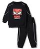 Bonfino Marvel 100% Cotton Fleece Knit Full Sleeves Sweatshirt and Jogger with Full Length and Spider Man Print - Black