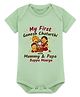 Arvesa Cotton Blend Knit Ganesh Chaturthi Theme Half Sleeves Ganesh Chaturti With Mummy Papa Text Printed Onesie - Soft Green