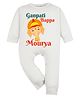 Arvesa Cotton Blend Knit Ganesh Chaturthi Theme Full Sleeves Ganpati Bappa Morya Text Printed Romper - Classic White
