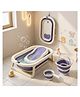 BAYBEE Aquabee Baby Bath Tub Set for Kids | Portable Bathing Tub with Temperature Sensing | Foldable Bucket & Mug | Bath Seat Chair | Multi-Purpose Bathtub for Baby (Blue)