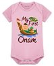 Arvesa Cotton Blend Knit Onam Theme Half Sleeves My First Onam Text Printed Onesie - Pink