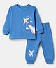 Tango Fleece Knit Full Sleeves Co-ord T-Shirt and Joggers Winter Set with Airplane Print - Royal Blue