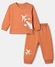 Tango Fleece Knit Full Sleeves Co-ord T-Shirt and Joggers Winter Set with Airplane Print - Orange