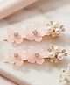 Ziory Pearl & Stone Embellished Floral Applique Detailed Alligator Hair Clips - Baby Pink