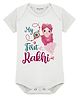 Arvesa Cotton Blend Knit Raksha Bandhan Theme Half Sleeves My First Rakhi Text Printed Onesie - White
