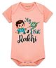 Arvesa Cotton Blend Knit Raksha Bandhan Theme Half Sleeves My First Rakhi Text Printed Onesie - Peach