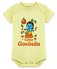 Arvesa Cotton Blend Knit Janmashtami Theme Half Sleeves Little Govinda Text Printed Onesie - Yellow