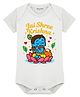 Arvesa Cotton Blend Knit Janmashtami Theme Half Sleeves Jai Shree Krishna Text Printed Onesie - White