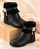 Freeplay Stone Embellished & Fur Detailed Zipper Closure Boots - Black