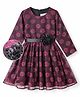 Hola Bonita Knit Party Wear Shiny Lace Long Sleeve With Corsage Dress - Magenta