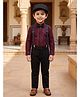 Rikidoos Cotton Woven Full Sleeves Solid Shirt & Pants Set With Bow Suspender & Cap - Maroon