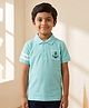 Rikidoos Cotton Woven Half Sleeves Polo T-Shirt with Anchor Applique - Blue