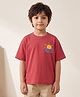 Rikidoos Embosis Hosiery Woven Half Sleeves T-Shirt with Sun Print - Red
