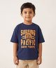 Rikidoos Embosis Hosiery Woven Half Sleeves T-Shirt with Surfing Pacific Print - Navy Blue